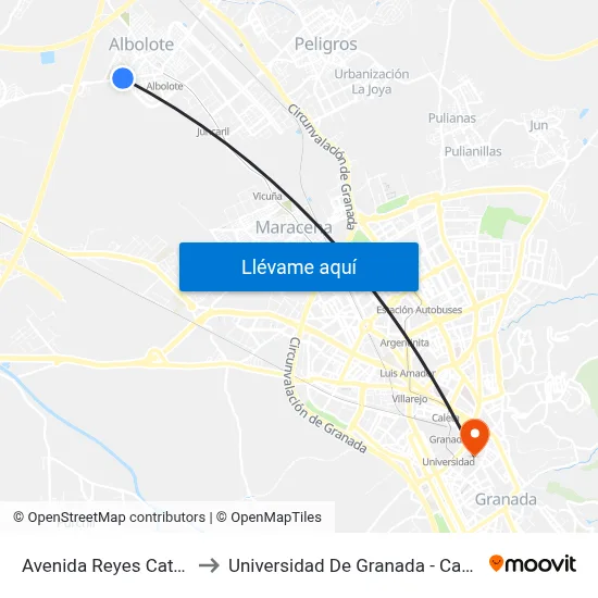 Avenida Reyes Católicos 64 to Universidad De Granada - Campus Centro map