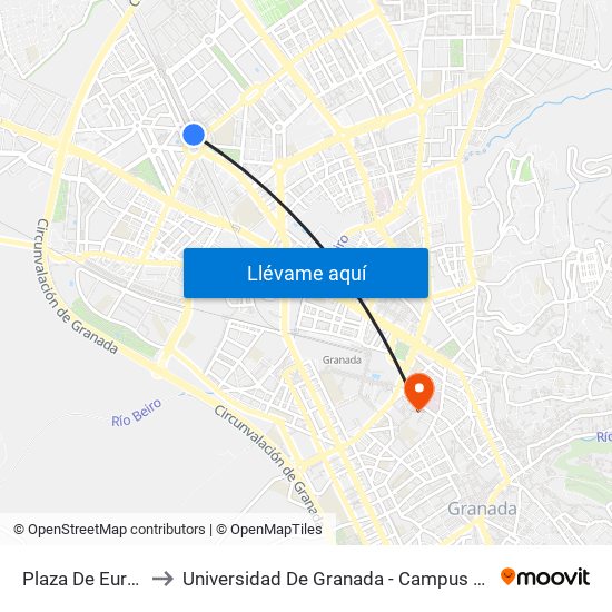 Plaza De Europa to Universidad De Granada - Campus Centro map