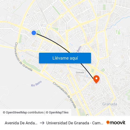 Avenida De Andalucía, 4 to Universidad De Granada - Campus Centro map