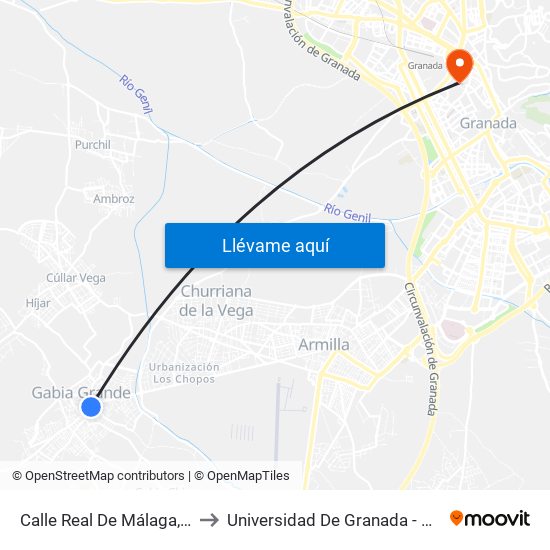 Calle Real De Málaga, 13 (Iglesia) to Universidad De Granada - Campus Centro map