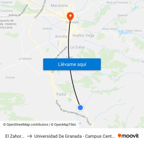 El Zahor 1 to Universidad De Granada - Campus Centro map