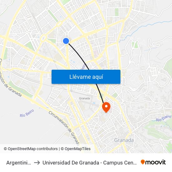 Argentinita to Universidad De Granada - Campus Centro map