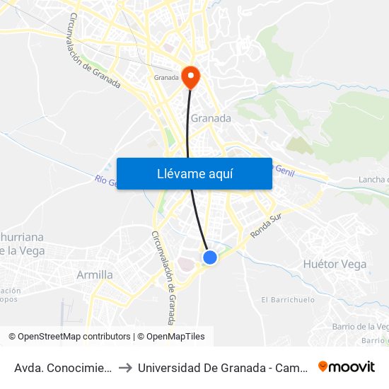Avda. Conocimiento 41 to Universidad De Granada - Campus Centro map