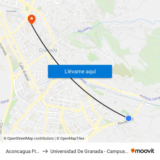 Aconcagua Fte 50 to Universidad De Granada - Campus Centro map