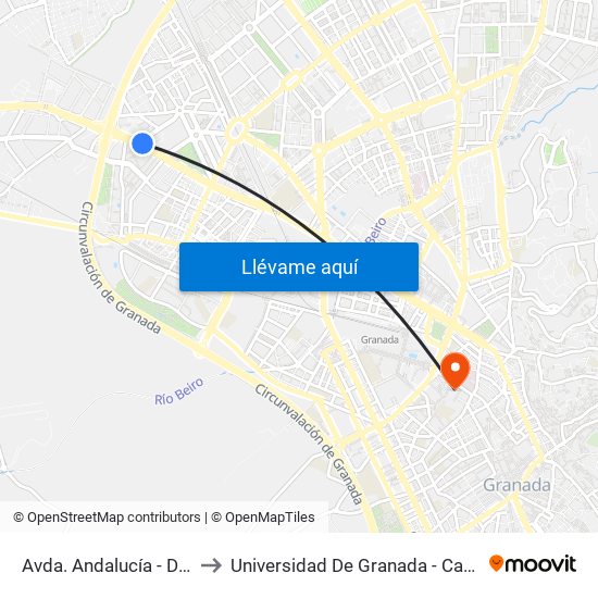 Avda. Andalucía - Diputación to Universidad De Granada - Campus Centro map