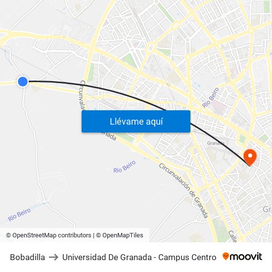 Bobadilla to Universidad De Granada - Campus Centro map