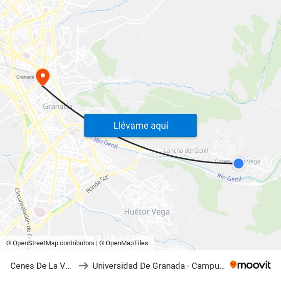 Cenes De La Vega 3 to Universidad De Granada - Campus Centro map