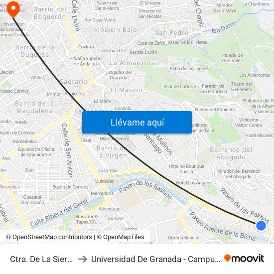 Ctra. De La Sierra 11 to Universidad De Granada - Campus Centro map