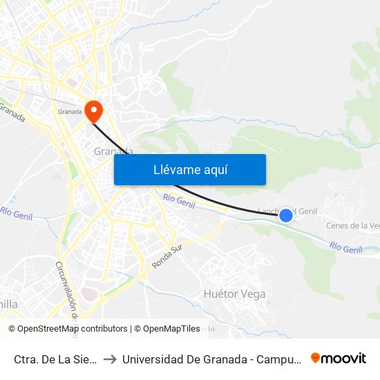 Ctra. De La Sierra 2 to Universidad De Granada - Campus Centro map
