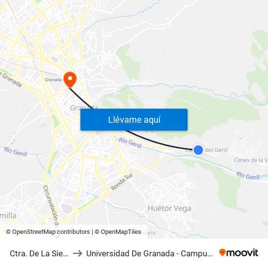 Ctra. De La Sierra 3 to Universidad De Granada - Campus Centro map