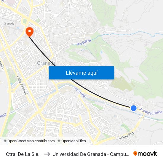 Ctra. De La Sierra 8 to Universidad De Granada - Campus Centro map