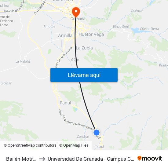 Bailén-Motril  4 to Universidad De Granada - Campus Centro map