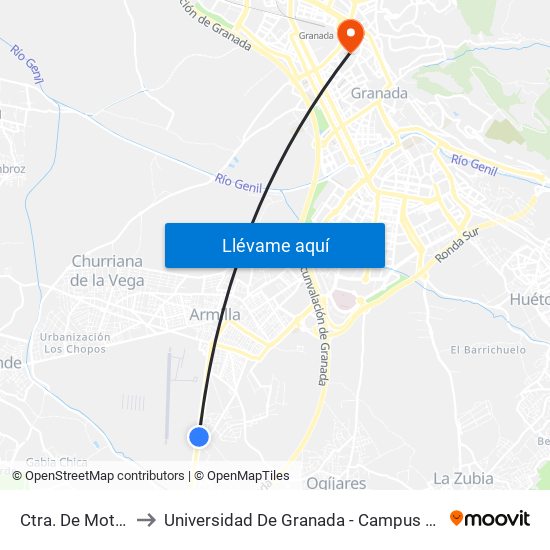 Ctra. De Motril 1 to Universidad De Granada - Campus Centro map