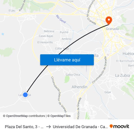 Plaza Del Santo, 3 - La Malahá to Universidad De Granada - Campus Centro map