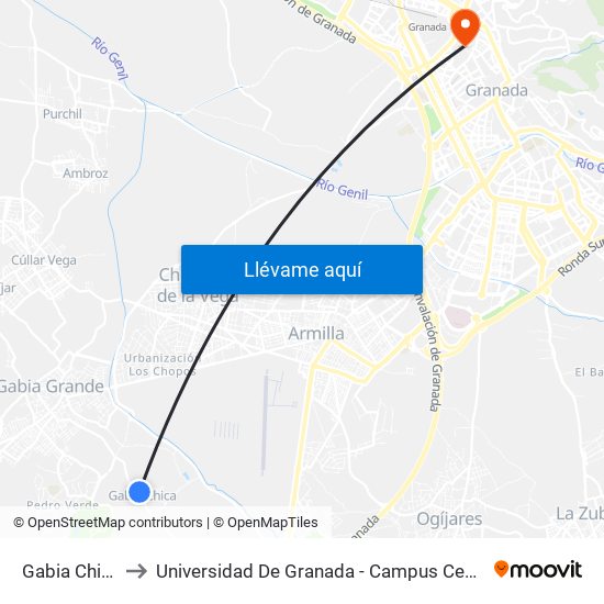 Gabia Chica to Universidad De Granada - Campus Centro map