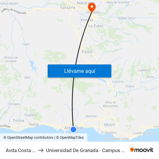 Avda Costa Sol to Universidad De Granada - Campus Centro map