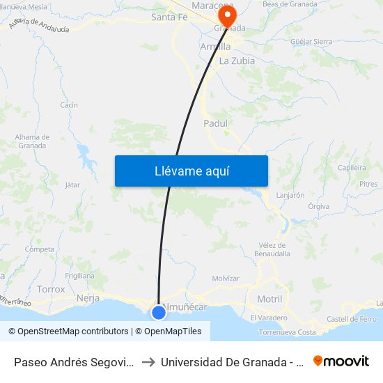 Paseo Andrés Segovia, Bar Bambú to Universidad De Granada - Campus Centro map