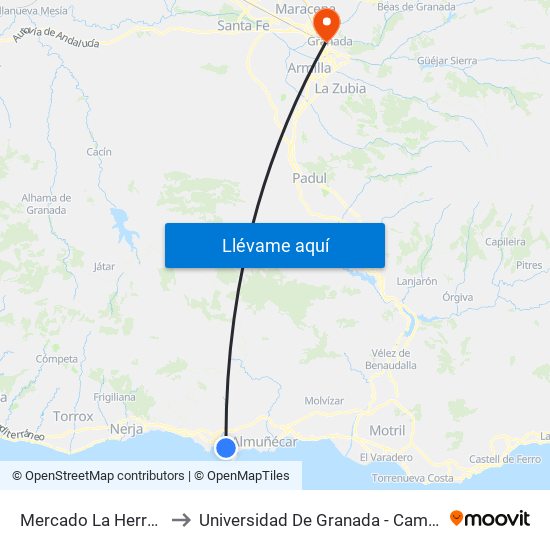 Mercado La Herradura R to Universidad De Granada - Campus Centro map