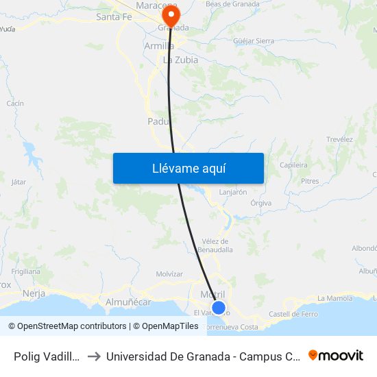 Polig Vadillo 3 to Universidad De Granada - Campus Centro map