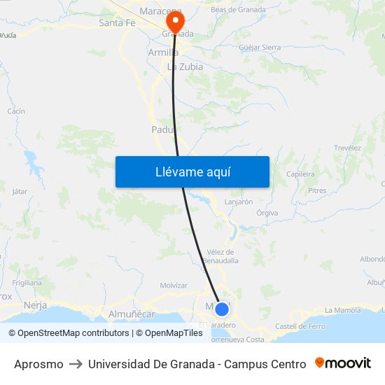 Aprosmo to Universidad De Granada - Campus Centro map