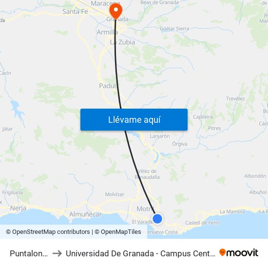 Puntalon 2 to Universidad De Granada - Campus Centro map