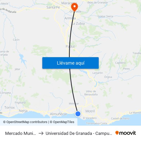 Mercado Municipal to Universidad De Granada - Campus Centro map