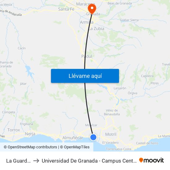 La Guardia to Universidad De Granada - Campus Centro map
