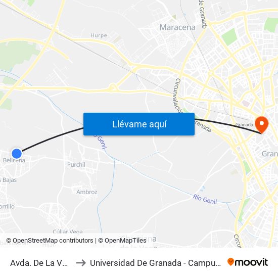 Avda. De La Vega 2 to Universidad De Granada - Campus Centro map