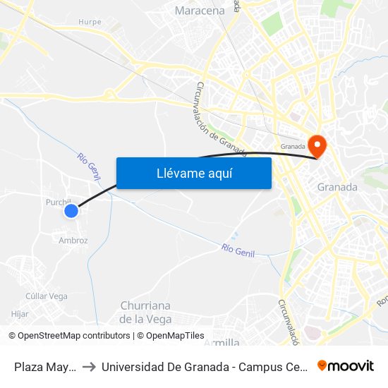 Plaza Mayor to Universidad De Granada - Campus Centro map