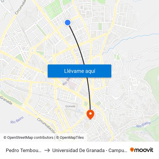 Pedro Temboury 18 to Universidad De Granada - Campus Centro map