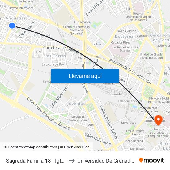 Sagrada Familia 18 - Iglesia Santa Micaela to Universidad De Granada - Campus Centro map