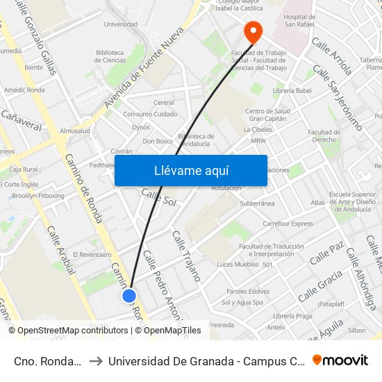 Cno. Ronda 97 to Universidad De Granada - Campus Centro map
