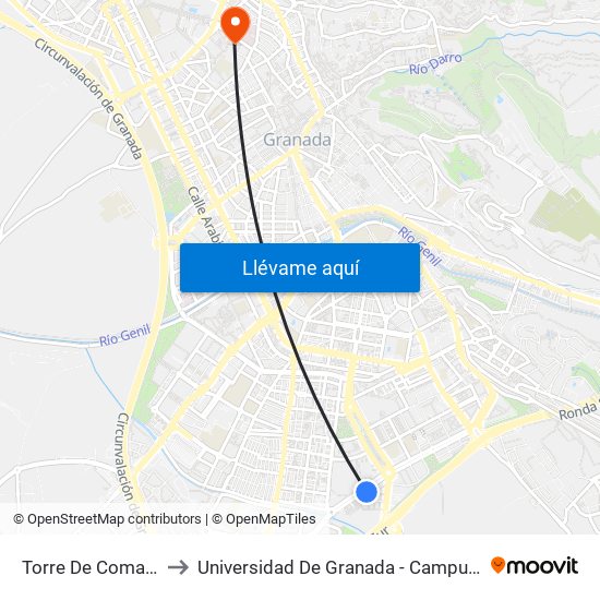 Torre De Comares 8 to Universidad De Granada - Campus Centro map