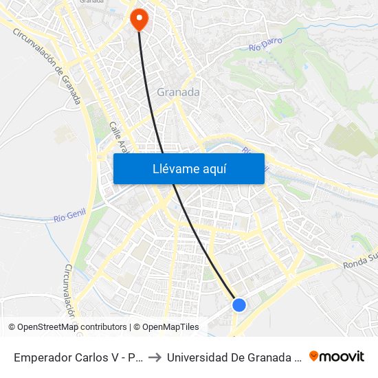 Emperador Carlos V - Palacio Deportes to Universidad De Granada - Campus Centro map