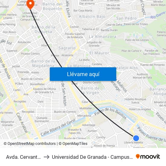 Avda. Cervantes 6 to Universidad De Granada - Campus Centro map