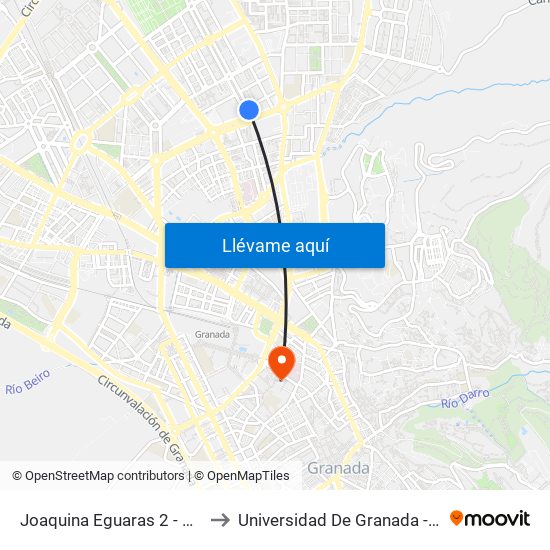 Joaquina Eguaras 2 - Delegación Jjaa to Universidad De Granada - Campus Centro map