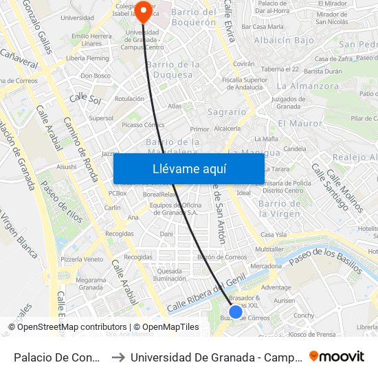 Palacio De Congresos to Universidad De Granada - Campus Centro map