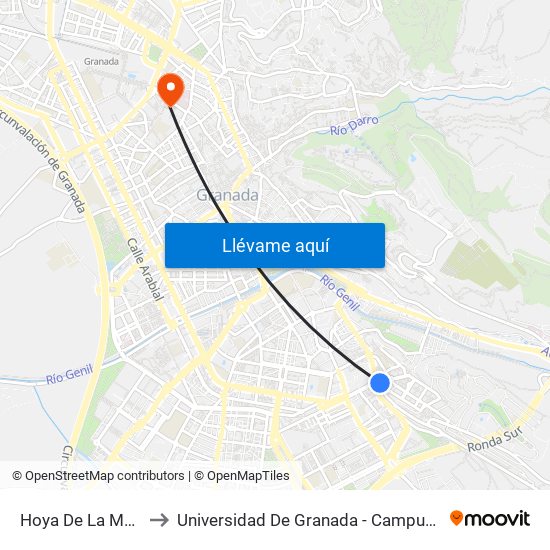 Hoya De La Mora 2 to Universidad De Granada - Campus Centro map