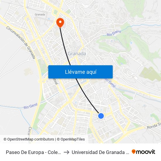 Paseo De Europa - Colegio García Lorca to Universidad De Granada - Campus Centro map