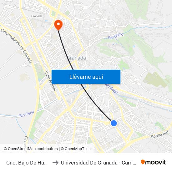 Cno. Bajo De Huétor 70 to Universidad De Granada - Campus Centro map