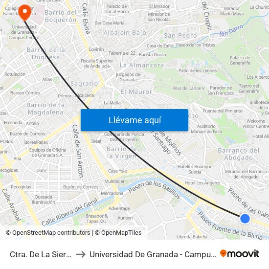 Ctra. De La Sierra 30 to Universidad De Granada - Campus Centro map