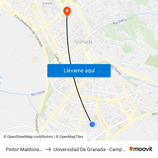 Pintor Maldonado 24 to Universidad De Granada - Campus Centro map