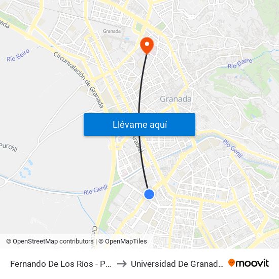 Fernando De Los Ríos - Parque Cruz De Lagos to Universidad De Granada - Campus Centro map