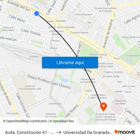 Avda. Constitución 41 - Caleta - Juzgados to Universidad De Granada - Campus Centro map