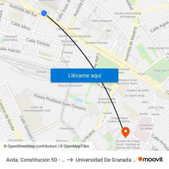 Avda. Constitución 50 - Caleta - Hospital to Universidad De Granada - Campus Centro map