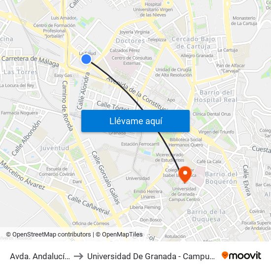 Avda. Andalucía 18 to Universidad De Granada - Campus Centro map