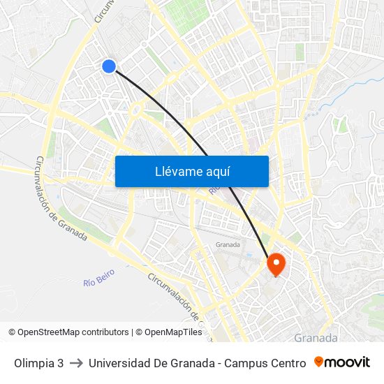 Olimpia 3 to Universidad De Granada - Campus Centro map