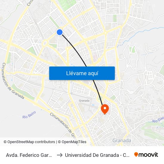 Avda. Federico García Lorca 9 to Universidad De Granada - Campus Centro map
