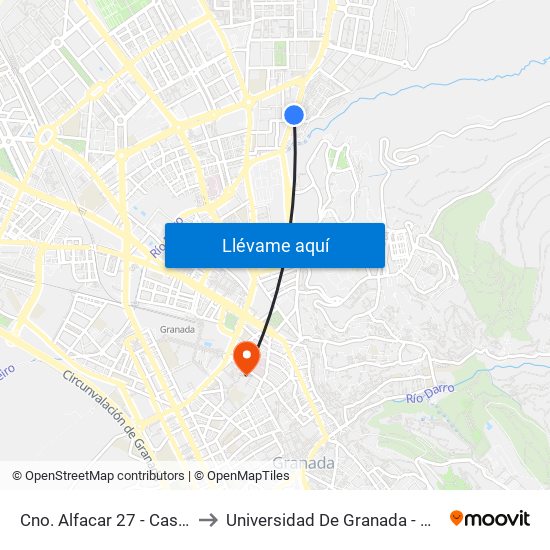 Cno. Alfacar 27 - Casería Montijo to Universidad De Granada - Campus Centro map