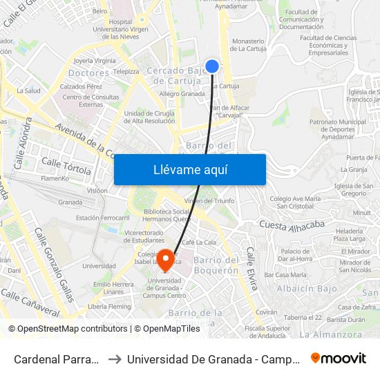 Cardenal Parrado 51 to Universidad De Granada - Campus Centro map